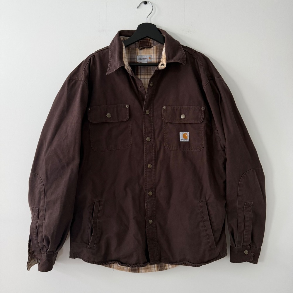 Carhartt Mens Hubbard Plaid Lined Shirt Jacket Dark Brown 100590 201 Medium